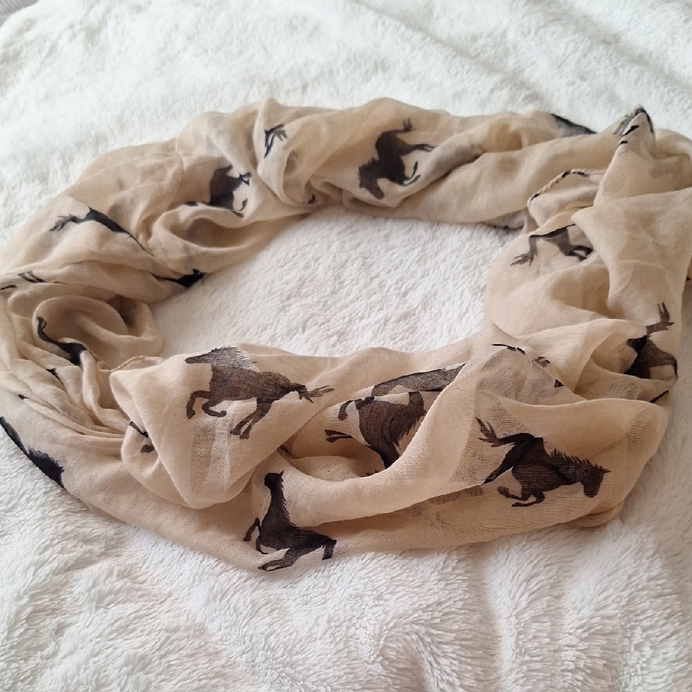 Beige Black Horse Print Infiniti Scarf